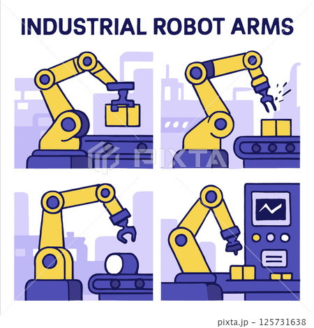 Industrial robot arms in action, showcasing automation and efficiency in manufacturing 125731638