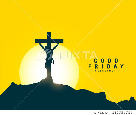 christian themed good friday holiday card with mountain and sun 125731719