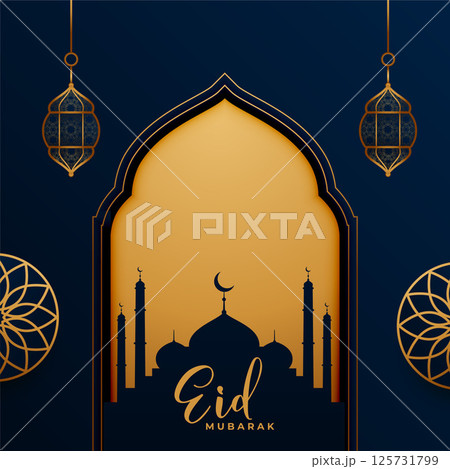 eid mubarak cultural background with mosque and lantern 125731799