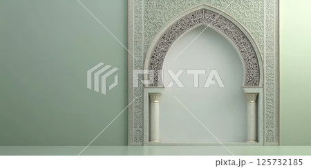 Ornate arch with soft pastel green background for design and decor Ornate arch with soft pastel green background for design and decor 125732185