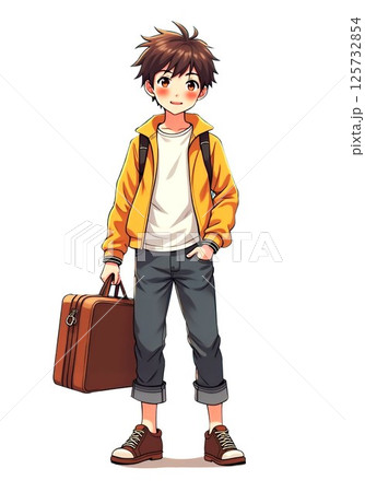 【旅帰りのナイスガイ】旅行先から帰省する少年のイラスト 【旅帰りのナイスガイ】旅行先から帰省する少年のイラスト 125732854