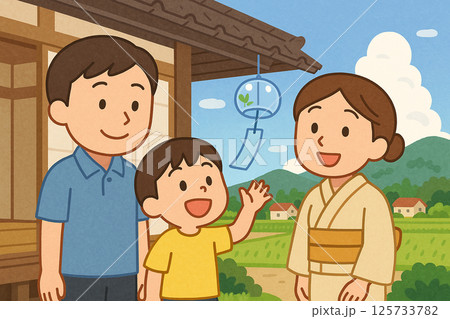 日本の田舎の夏　親子と風鈴 125733782