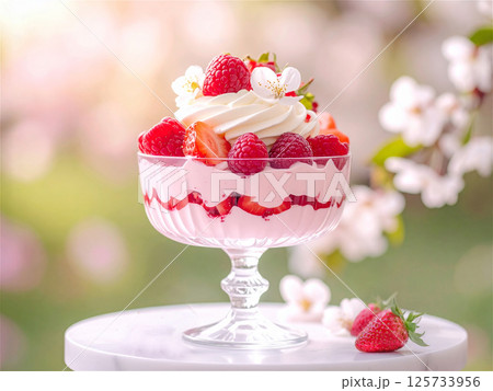 ストロベリーとラズベリーのパフェ 125733956