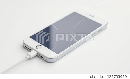 White phone on a white background. White smartphone is charging. Blur adds warmth to the photo. AI generated. White phone on a white background. White smartphone is charging. Blur adds warmth to the photo. AI generated. 125733959