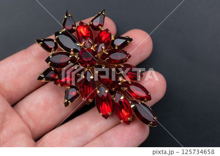 Jewelry photo flat lay floral brooch vintage look 125734658