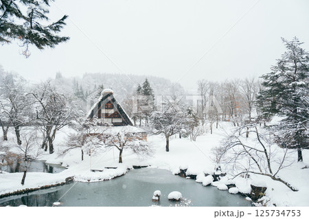 【岐阜県】雪の降る冬の白川郷・五箇山の合掌造り集落 125734753