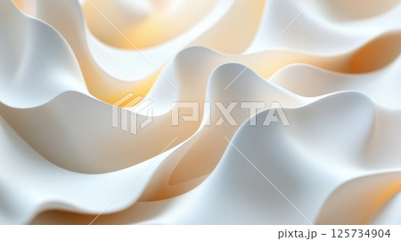 Abstract 3D illustration of soft, flowing white and beige waves with subtle light reflections. Elegant and minimalist background design AI generated 125734904