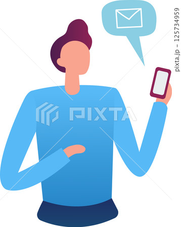 Office worker holding smartphone and receiving email notification, sending and receiving messages, online communication, email marketing, new message alert 125734959