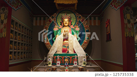 Gompas Are Buddhist Altars Or Monasteries Located In Himalayan Region. Altar Represents Triratna -three Jewels-, Buddha, Dharma -discussions And Teachings Of Buddha- And Sangha -monastery- 125735338
