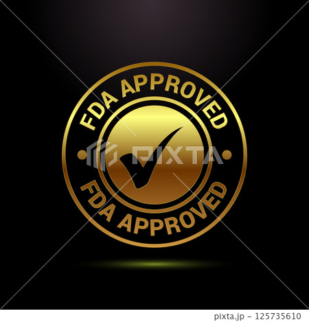 FDA approved icon design Illustration, Food and Drug administration badge label in gold color style 125735610