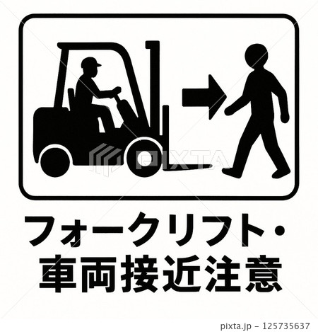 フォークリフト接近注意の警告サイン フォークリフト接近注意の警告サイン 125735637