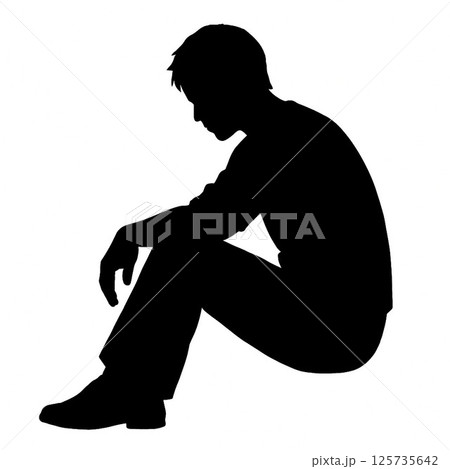 座って考える人のシルエット 125735642