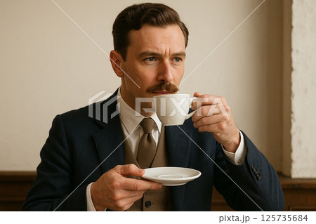 コーヒーを味わう英国紳士 コーヒーを味わう英国紳士 125735684