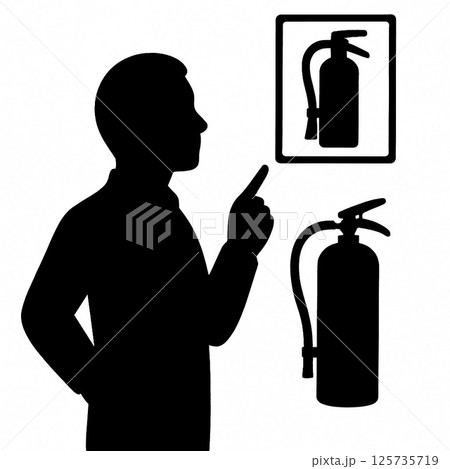 消火器の場所を確認する人物のシルエット 125735719
