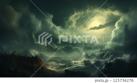 Bad weather and gray sky during a storm and hurricane storm 125736276