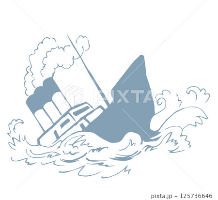 Shipwreck in the waves. Vector drawing 125736646