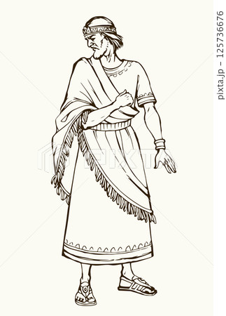 Ancient man in rich clothes. Vector drawing 125736676