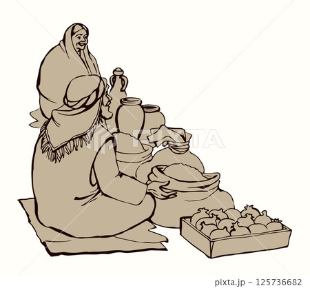 Ancient Jewish market. Vector drawing 125736682