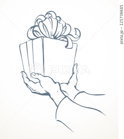 The hand gives a gift. Vector drawing 125736685