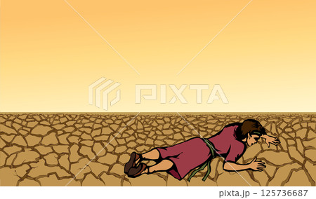 An exhausted person lies on the ground. Vector drawing 125736687