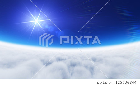 昼の雲海のさらに上空と青空と太陽 昼の雲海のさらに上空と青空と太陽 125736844