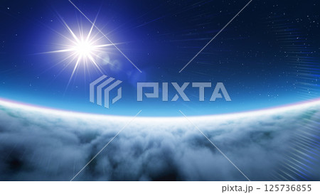 夜の雲海のさらに上空と星空 125736855