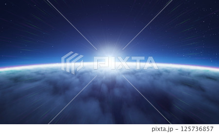 夜の雲海のさらに上空と星空 125736857