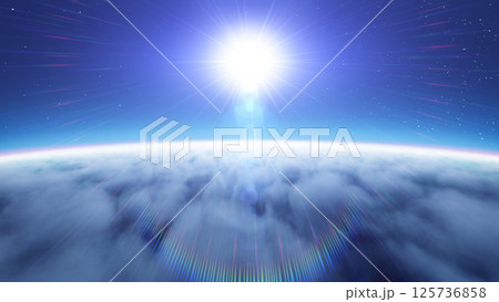 夜の雲海のさらに上空と星空 125736858