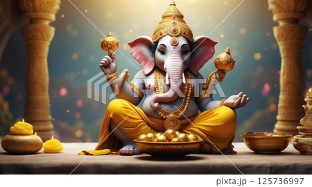 Lord Ganesha, depicted in a soft background 125736997