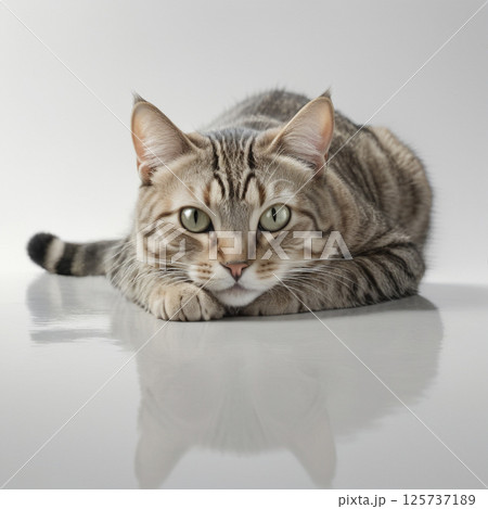 寝そべっているキジトラ猫 125737189