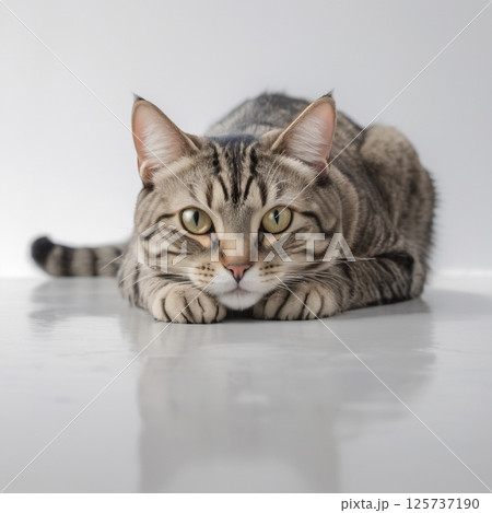 寝そべっているキジトラ猫 125737190