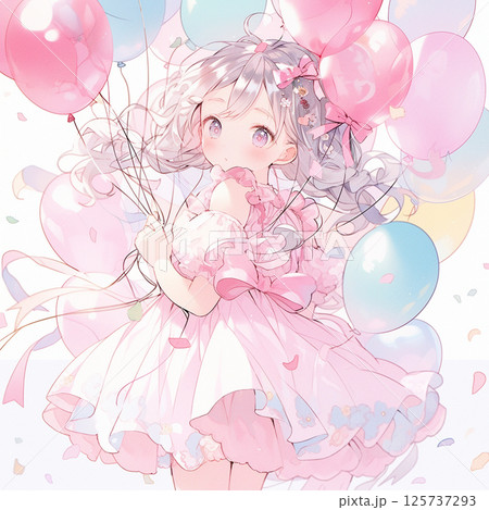 カラフルな風船を手にした少女 カラフルな風船を手にした少女 125737293