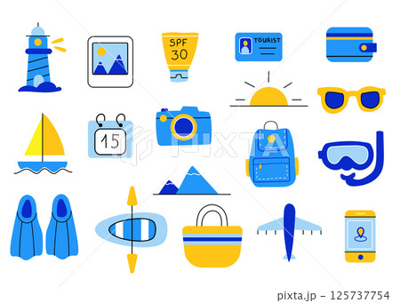 Set of travel elements, hand drawn vector. 125737754