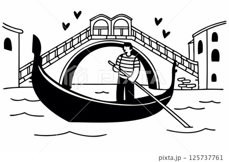 Man in gondola on the canal in venice vector illustration 125737761