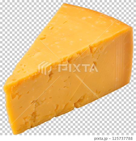 Delicious triangle of cheddar cheese isolated on the transparent background, italian dairy delicacy Delicious triangle of cheddar cheese isolated on the transparent background, italian dairy delicacy 125737788