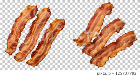 Delicious crispy bacon strips isolated on the transparent background 125737792