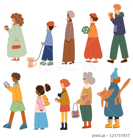 A set of people: men, women, young and elderly of different races and nations. Flat Illustration 125737837