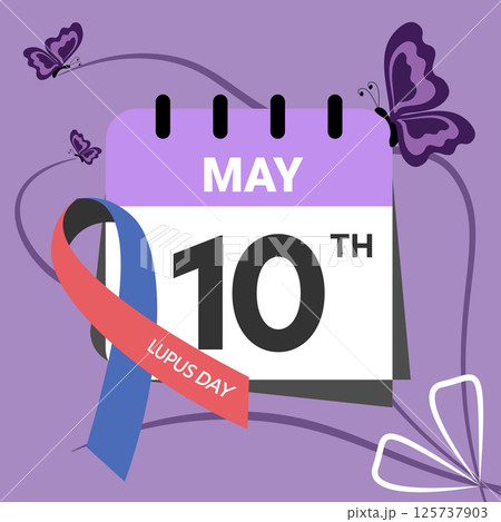 World Lupus Day Vector Illustration - May 10 Calendar with Butterfly and Awareness Ribbon World Lupus Day Vector Illustration - May 10 Calendar with Butterfly and Awareness Ribbon 125737903