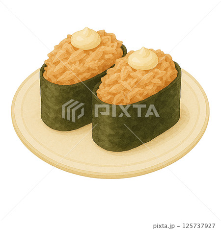 ツナマヨ軍艦巻きのイラスト｜お寿司・水彩風・おいしそうな和食素材 125737927
