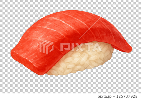 まぐろの握り寿司のイラスト｜水彩風・赤身・おいしそうな和食素材 125737928