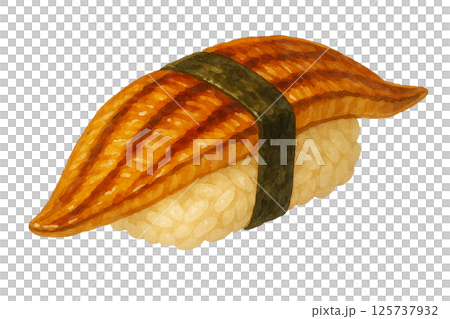 海鰻握壽司的插圖|水彩風格，海鰻，日本食材，白色背景 125737932