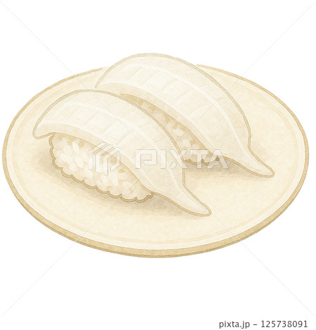 いかの握り寿司イラスト(2貫)|水彩風・寿司ネタ・イカ・白背景 いかの握り寿司イラスト(2貫)|水彩風・寿司ネタ・イカ・白背景 125738091