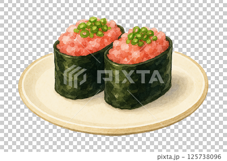 ネギトロ軍艦巻きイラスト（2貫）｜水彩風・寿司・海鮮・白背景 125738096