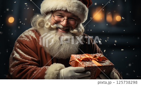 Santa Claus with a gift for New Year and Christmas 125738298