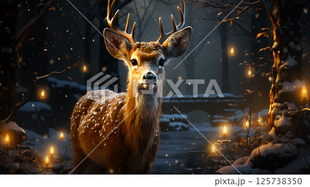 Beautiful forest deer with antlers for New Year and Christmas 125738350