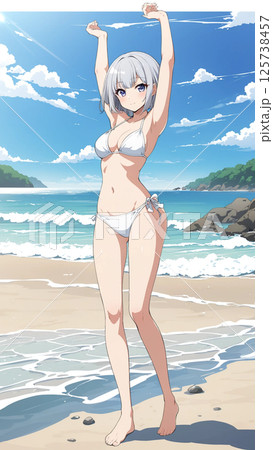 海にいる白ビキニの女性 125738457