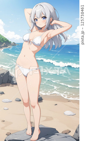 海にいる白ビキニの女性 125738461