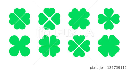 Clover four leaf vector shamrock icon. St Patrick luck clover good irish green heart flat shamrock Clover four leaf vector shamrock icon. St Patrick luck clover good irish green heart flat shamrock 125739113