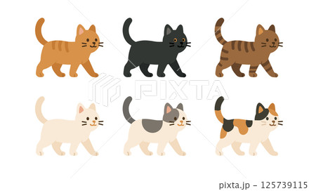 Vector cat cartoon character animal set. Kitten cute pet different collection cartoon icon isolated 125739115