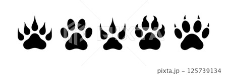 Dog or cat paw print icon. Bear vector paw lion footprint animal silhouette. Panther foot tiger 125739134
